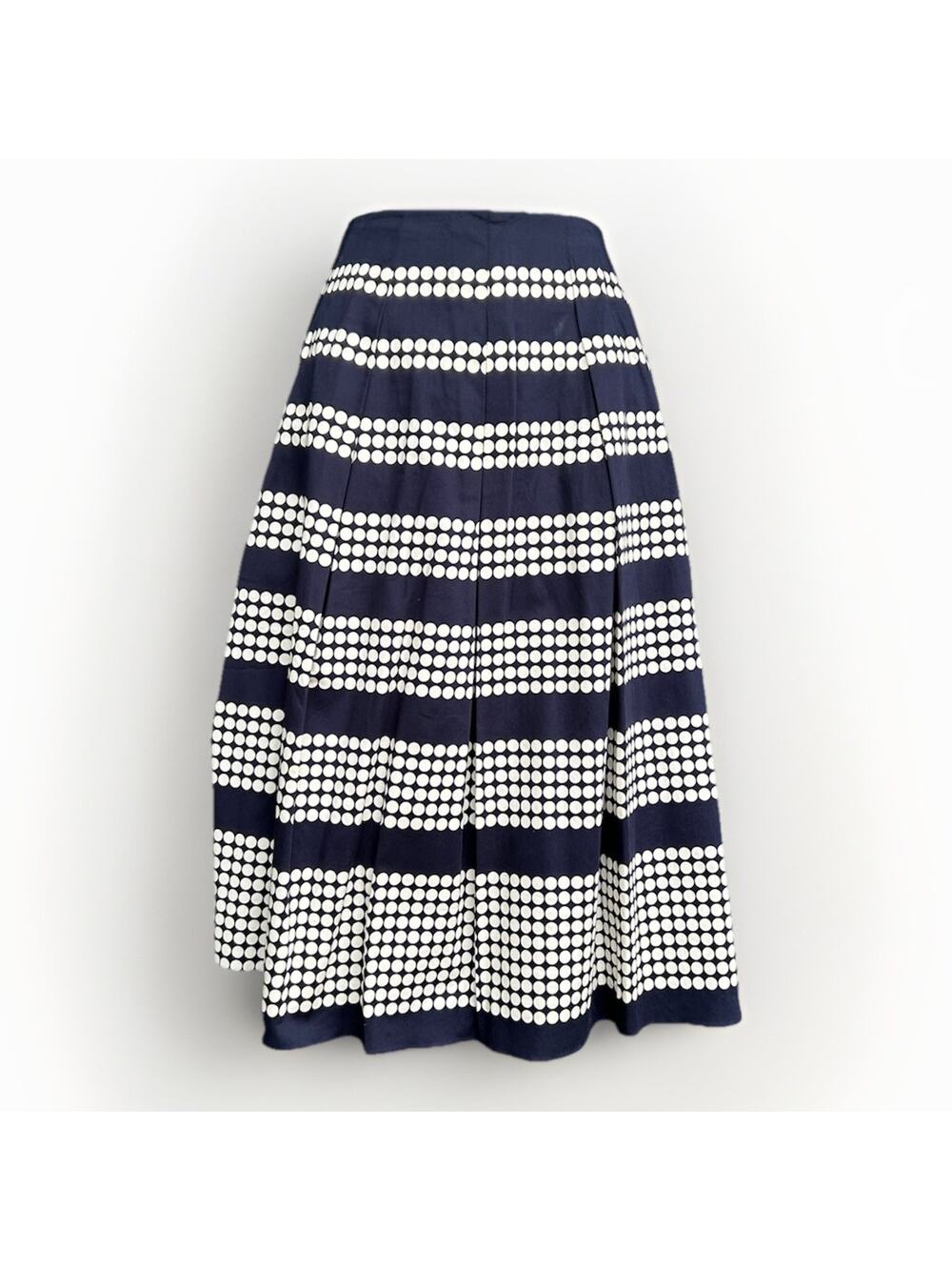 Talbots Navy Blue White Polka Dot Pleated Midi Skirt Sz 10 Lined A-Line Coastal